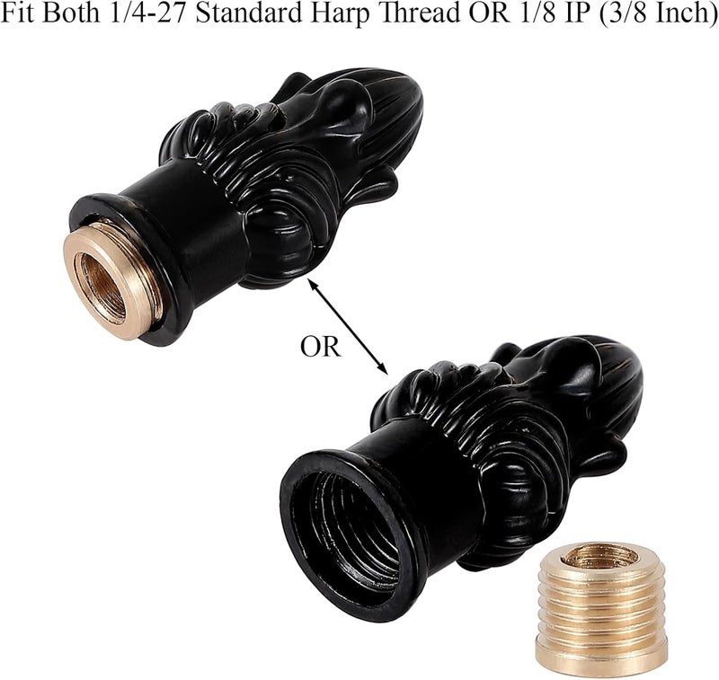 Briglusear 2 Pack Black Lamp Finial Cap Knob Retro Decoration with Dual-Thread Screw for Lamp Shade,Fit Both 3/8" and 1/4-27 - Image 3